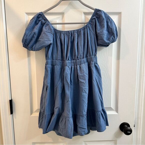 Youth girls Sugar and Summer blue fit and flare puff sleeve dress size 14 - Picture 9 of 9